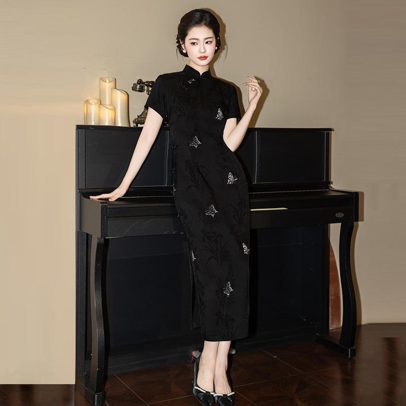 Black national style new Chinese style daily Suzhou long cheongsam improved young 1011 new women's high-end catwalk