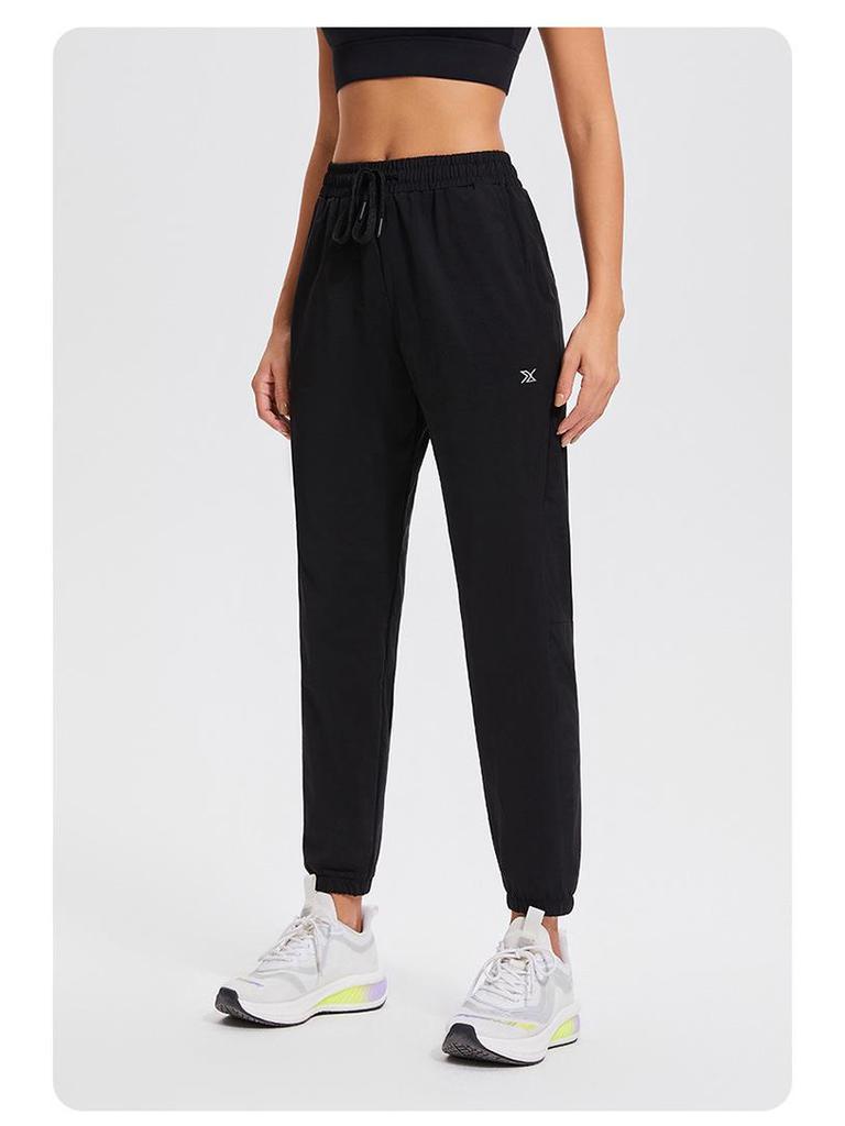 Unisex Quick-Dry Breathable Running Pants with Double Side Pockets and Elastic Drawstring