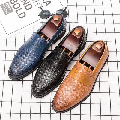 Mocasines de Cuero Tejido para Hombre, Estilo Casual de Negocios Puntiagudo, Diseño Profesional Británico.