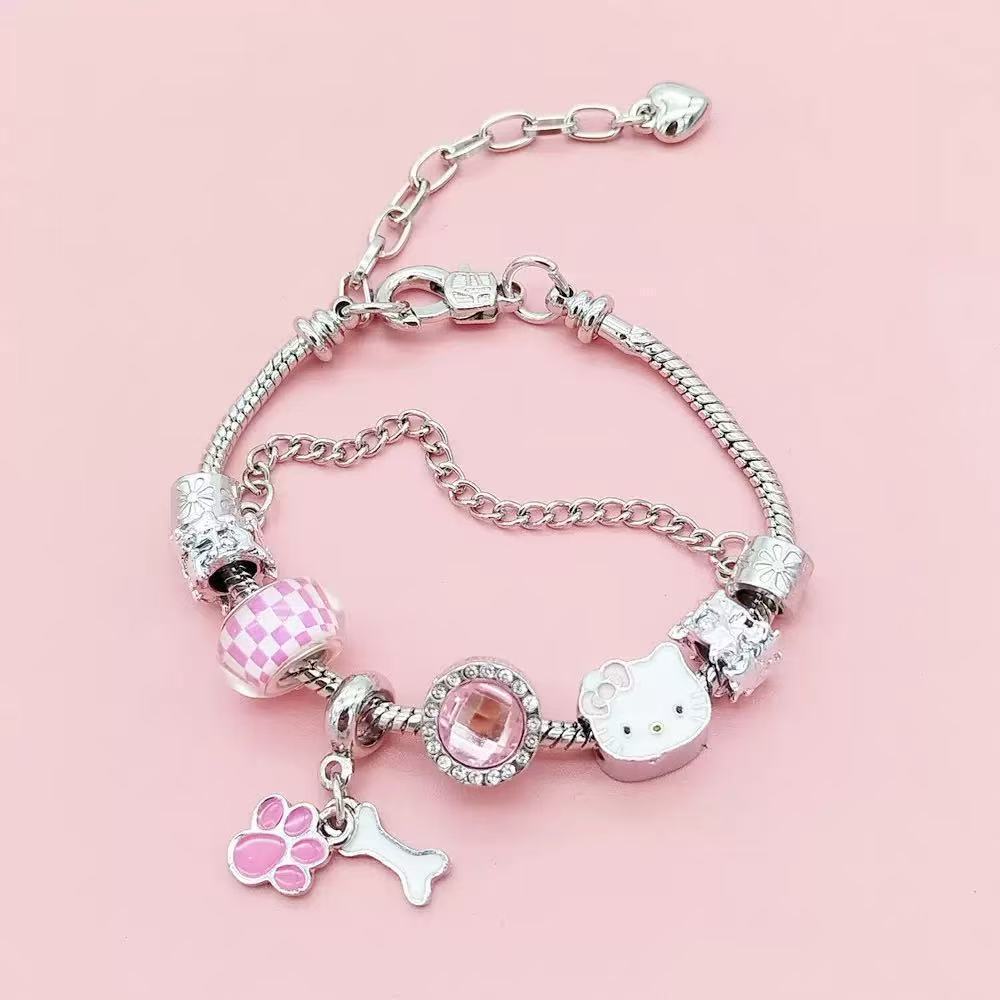 Braccialetto con Perline a Forma di Cuore Hello Kitty con Cristalli Scintillanti per Donne e Ragazze