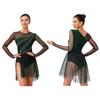 Kontrastfarbener Strass-Tanzbody für Damen S-XXL: Gradient-Netzrock Einteiler-Design für Eiskunstlauf Gymnastik