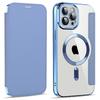 For iPhone 11 Pro Max 6.5 inch Compatible with MagSafe RFID Blocking Card Slots PU Leather+TPU Electroplating Clear Back Flip Case with Lens Film