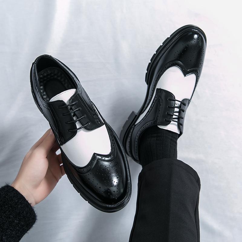 Fashion Men Fashion Wedding Party Shoes Flats Men's Business Shoes Brogue Color Matching Walking Footwear Oxford Dress Leather Shoes