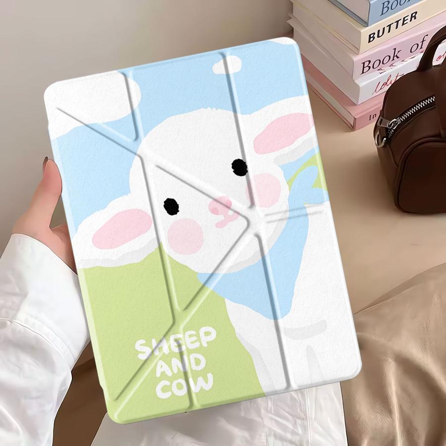 White Baby Lamb Holder Cover Tablet Case For iPad Mini 6 7 Pro 2025 Pro 11th 10th 9th 8th 7th 12.9inch Air 4 5 M3 M2 1 2 M4