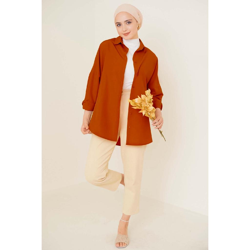 103901 Übergroßes Basic Hijab-Shirt - Creme