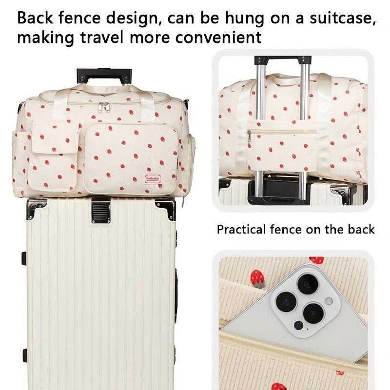 Large Capacity Strawberry Print Duffel Bag with Multiple Compartments - Durable Nylon Casual Gym & Travel Bag, Reinforced Handles & Secure Zippers