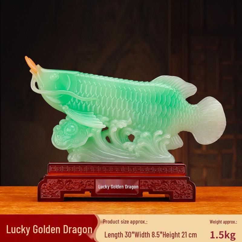 Golden Wealth Dragon Arowana Resin Ornament - Home & Office Decor Gift.
