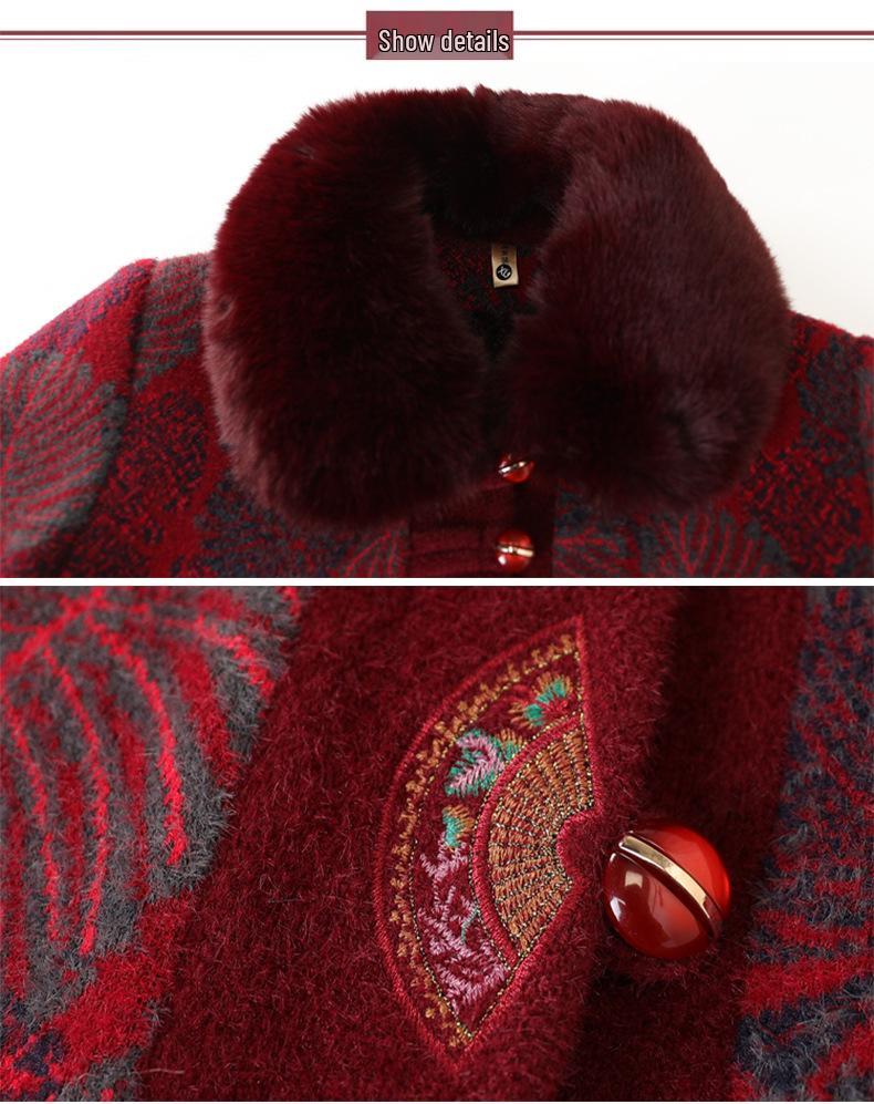 Elegant Fleece-Lined Wool Coat for Middle-Aged & Elderly Women - Cozy, Thickened Winter Jacket for Moms