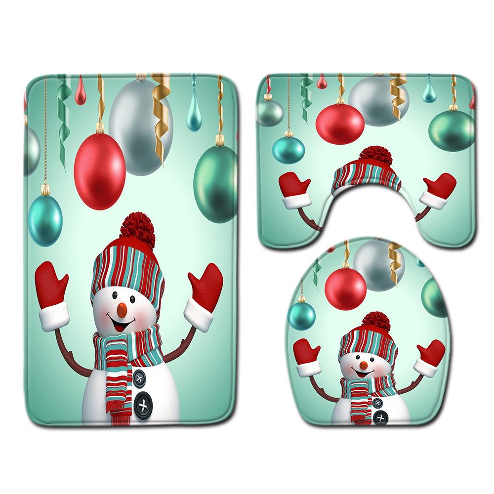 Christmas Bathroom Shower Curtain Four-Piece Combination Floor Mat Bathroom Water Absorbent Non-Slip Door Mat Bedroom Carpet