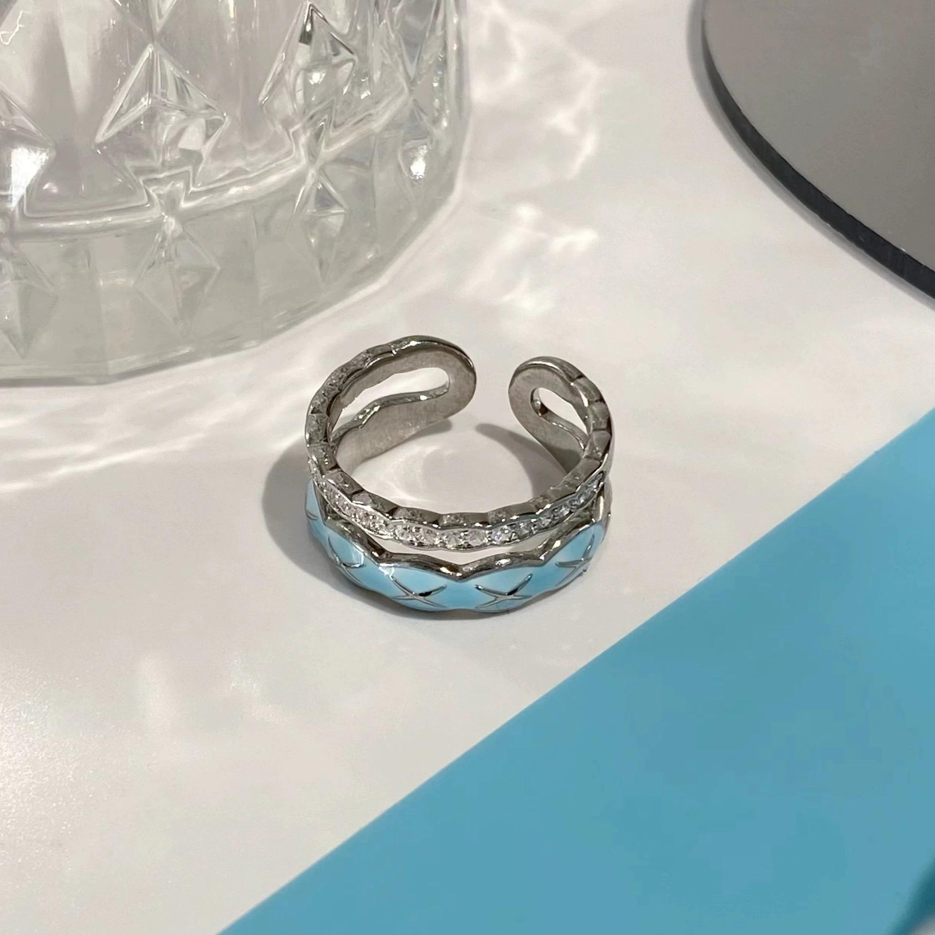 Forest-Inspired Blue Zircon Double-Layer Ring: Elegant, Chic, and Versatile
