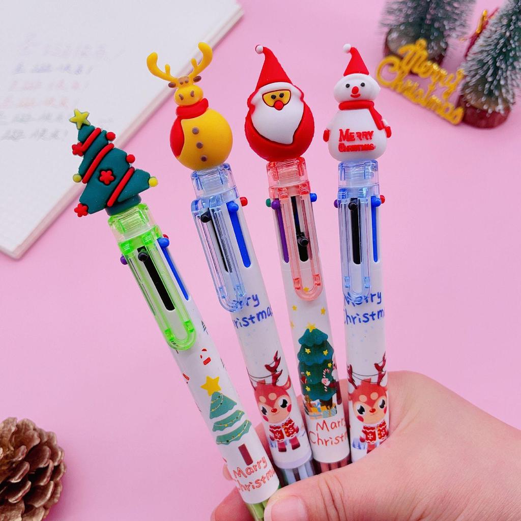 Christmas 6-Color Santa Claus Ballpoint Pen: Multi-Color Push-Button Journaling Pen for Students
