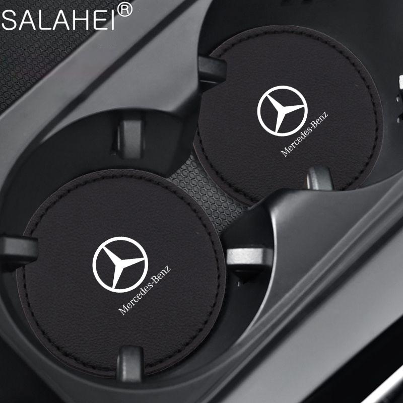 CRF1 Car Water Cup Coasters Leather Anti-Slip Waterproof Dustproof Cup Pad For Mercedes Benz A B C E S Class GLC GLB GLE GLS sticker