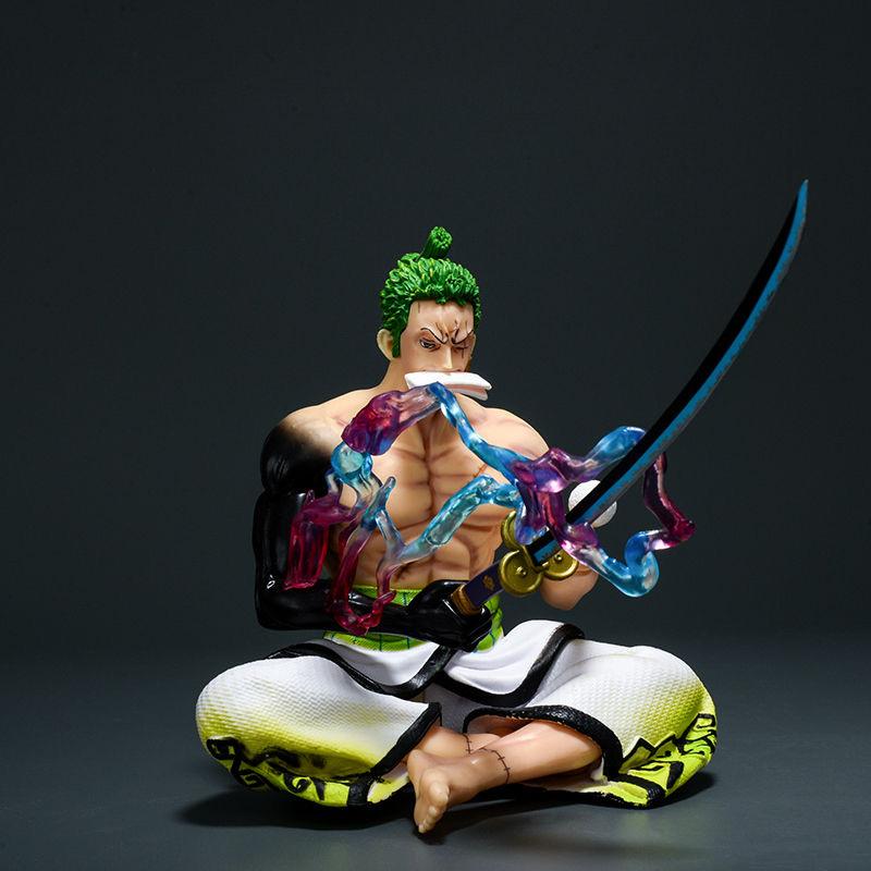 Anime One Piece 19cm Gk Kimono Sitting Kimono Zoro Statue Figure Model Decoration Action Figurine Doll Ornament Toys Gift