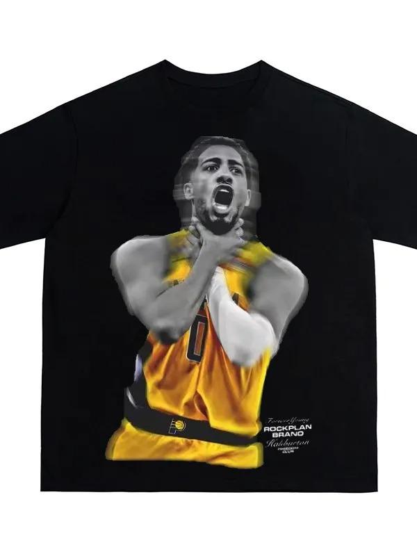 2026 Halliburton Американский Ретро Принт Круглый Вырез Короткий Рукав Уличная Одежда Чистый Хлопок Футболка Свободный Крой, Удобная, Дышащая 4XL