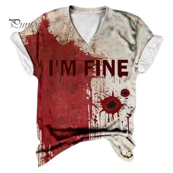 Dámské tričko s výstřihem do V Krátký rukáv Horor Halloween Tričko s krevním potiskem Tričko Tenké Pružné Cosplay Festivaly Pulovry