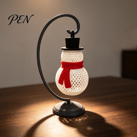 Winter Holiday Decor Christmas Snowman Lantern, Decorative LED Bedside Lamp, Hanging Ornaments Table Night Light for Home Bedroom Indoor Lantern