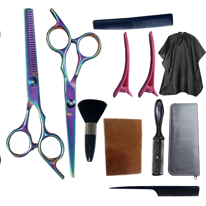 Black Gold Hairdressing & Pet Scissors Set - Serrated, Flat, Bangs, Oblique Tail.