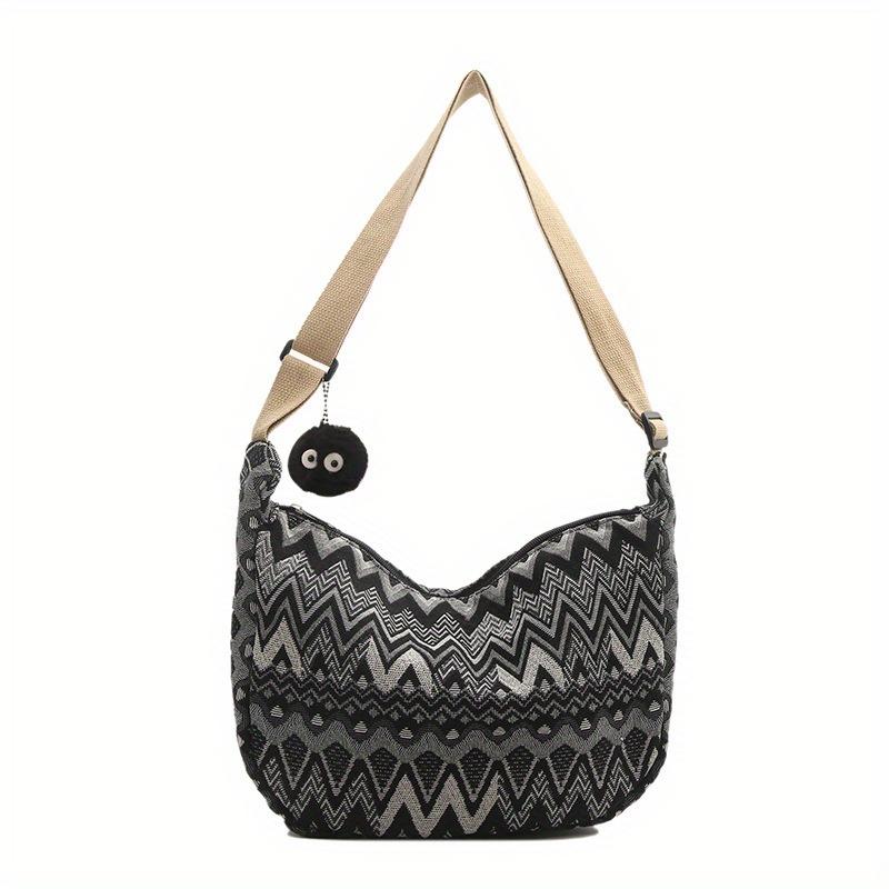 

Wave Pattern Design Crossbody Bag for Women New Large Capacity Canvas Shoulder Bag, Versatile College Students Dumplings Bag чёрный