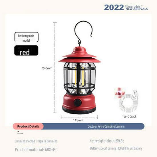 Retro LED Camping Lantern: Portable, Multifunctional, Outdoor, Type-C Rechargeable Tent Light.