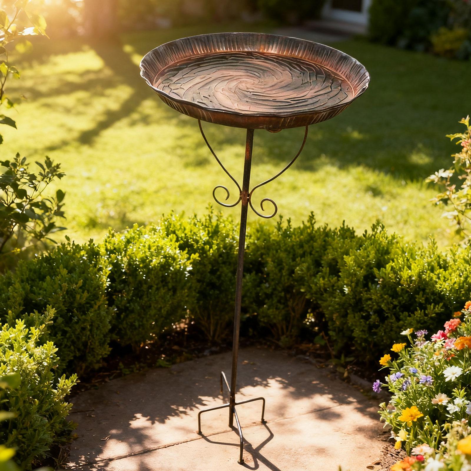 

Garden Birds Bath Wrought Iron Feeder Bowl Outdoor Birdbath Sturdy Stake Vintage Design for Yard Wildlife Decoration
