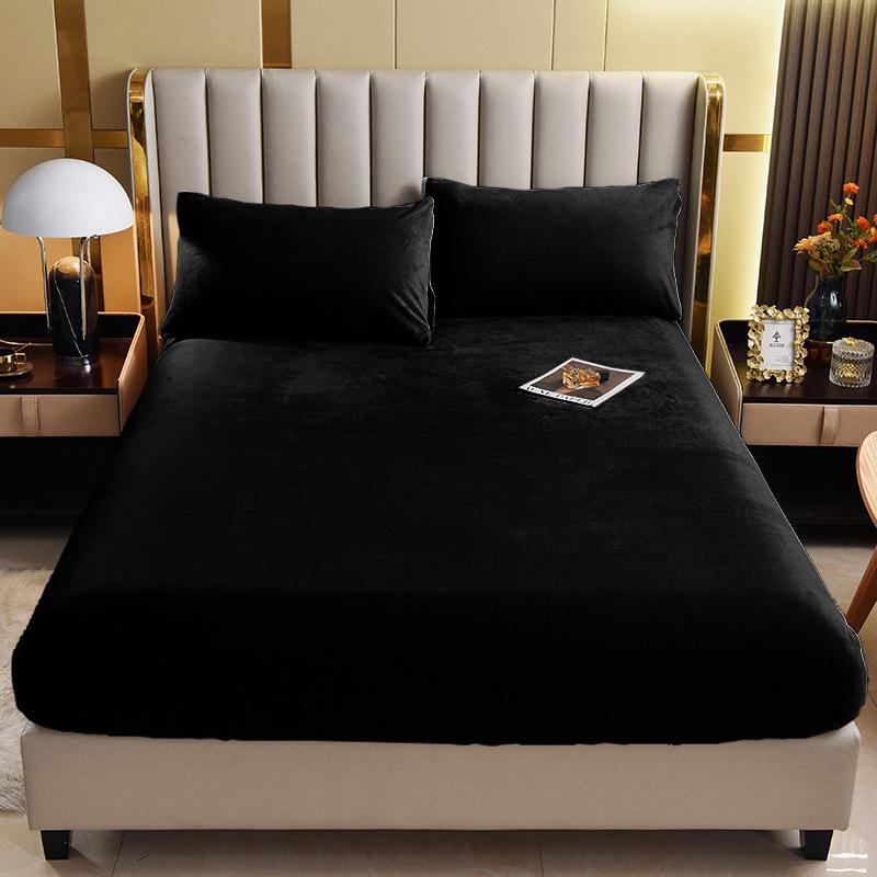 Solid Colour Soft Warm Thick Velvet Fitted Fitted Sheet Non Slip Mattress Cover Adjustable Protector Soft Bed Sheet with Elastic