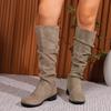 Women Mid Calf Boots Retro High Heels Solid Color Women Shoes Round Toe Rome Females Low Heels Boots Botas De Mujer