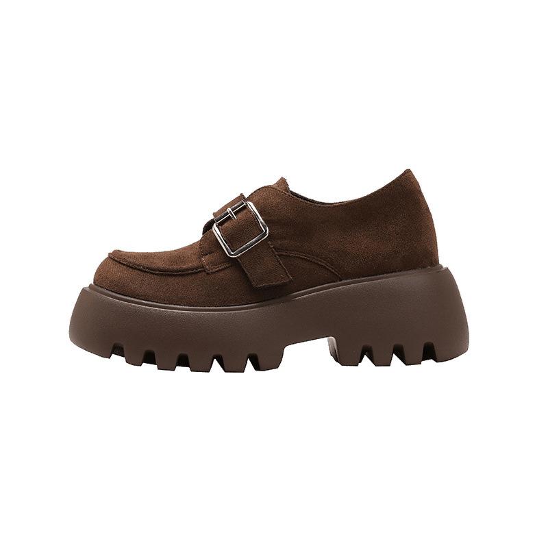 Round Head Belt Buckle Thick Heel Single Shoes Women's British Foam Sole Small Leather Shoes Women's Small Size 32