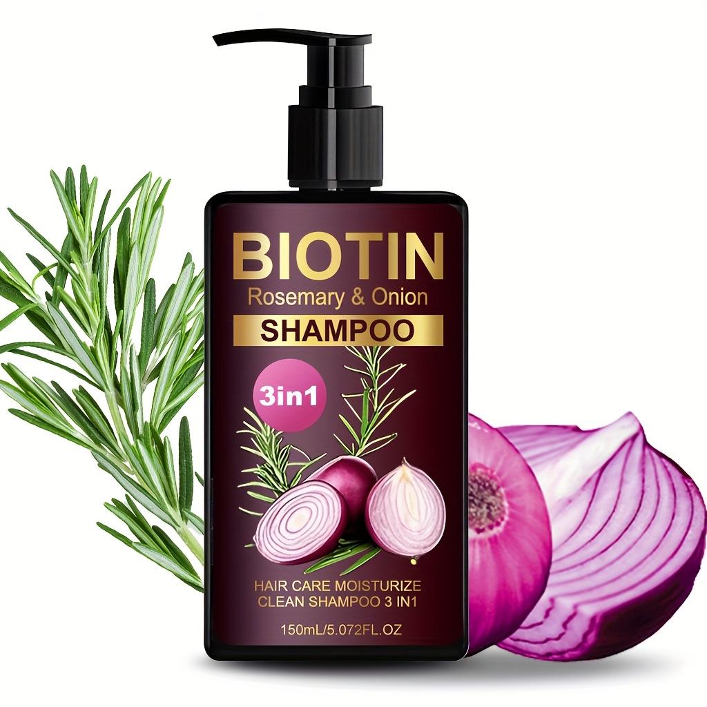 

Шампунь 3-в-1 с биотином, розмарином и луком - Глубокое очищение и увлажнение, Для сильных и сухих волос, Уменьшает ломкость, Подходит для всех типов причесок 150ml