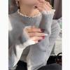 Elegant Fashion Lace Knitted Bottoming Shirt for Women Autumn and Winter Semi-turtleneck Pullover Sweaters Long Sleeve Slim Fit Clothes 2524