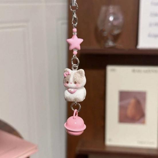 Bag Pendant Resin Star Cat Design Keychain with Bell Sound Mobile Phone Lanyard Stress Relief Hanging Buckle Lightweight Bag Hanger