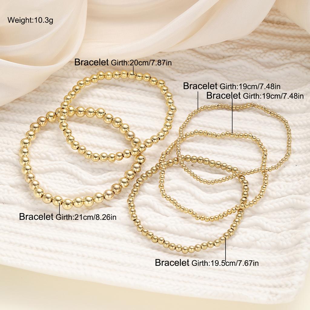 5pcs/set Vintage Beaded Bracelets for Women Men Simple Punk Gold Sliver Color Handmade Ball Bracelet Party Fashion Jewelry Gifts