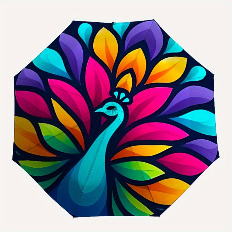 

1pc Peacock Colors Compact Travel Umbrella, Automatic Folding Lightweight Windproof 8-Bone Reinforced Design, Portable for Backpack Durable