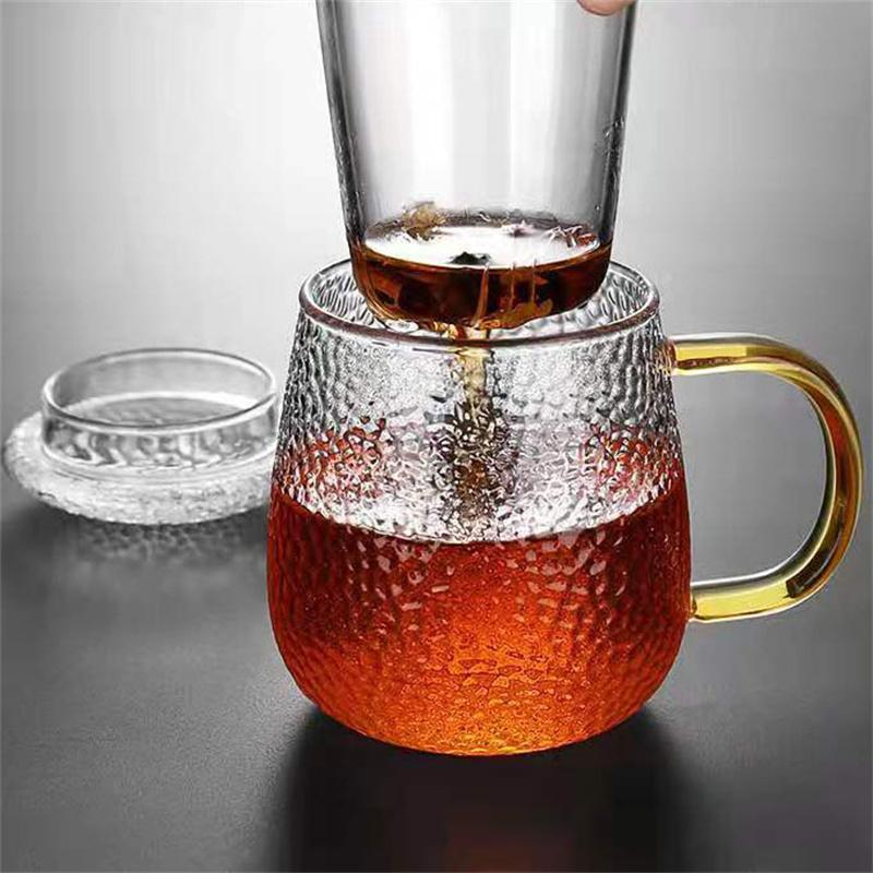 350ML 500ML Heating Resistance Hammer Teacups With Filter Tea Water Separation Water Cup With Lid And Handle Tea Ceremony Cup