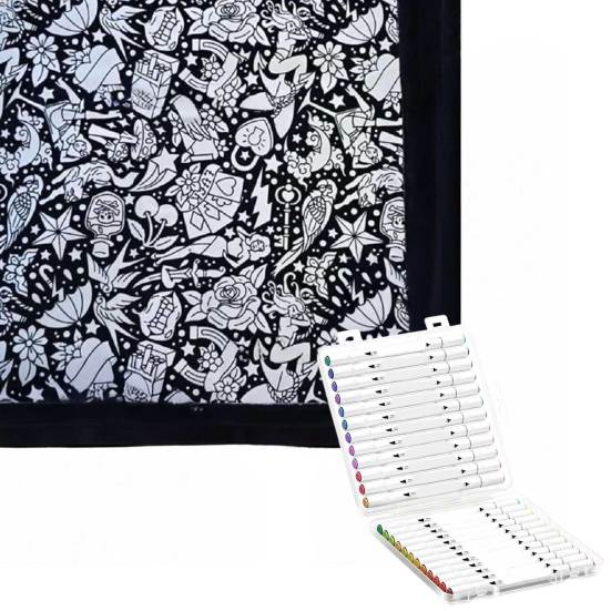 DIY Coloring Blanket Color Your Own Blanket DIY Coloring with 24 Markers Customizable Washable Throw Blanket for Home Decor Party Art Project