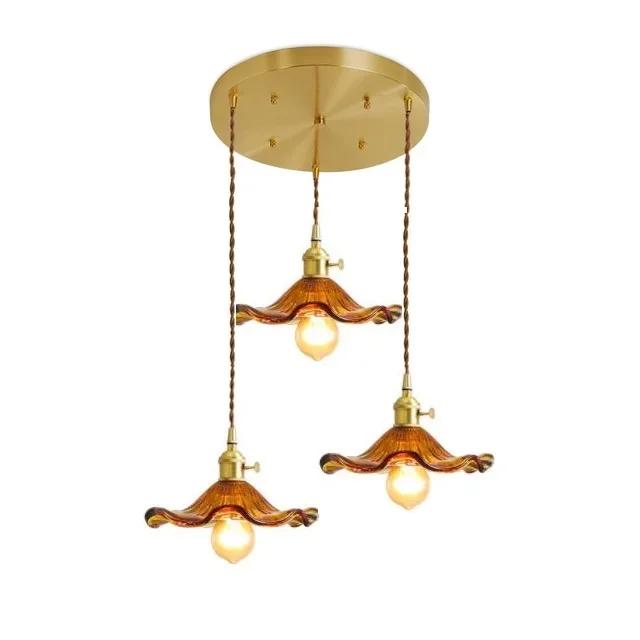 Nordic Sederhana LED Pendant Light Perlengkapan Kamar Tidur Ruang Tamu Bar Berwarna-warni Kaca Lam Gantung Copper Lantern