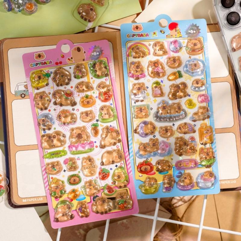 Vibrant Crystal Stickers Showcasing Playful Cartoon Capybara Safe For Youngsters Art Activities And Fun