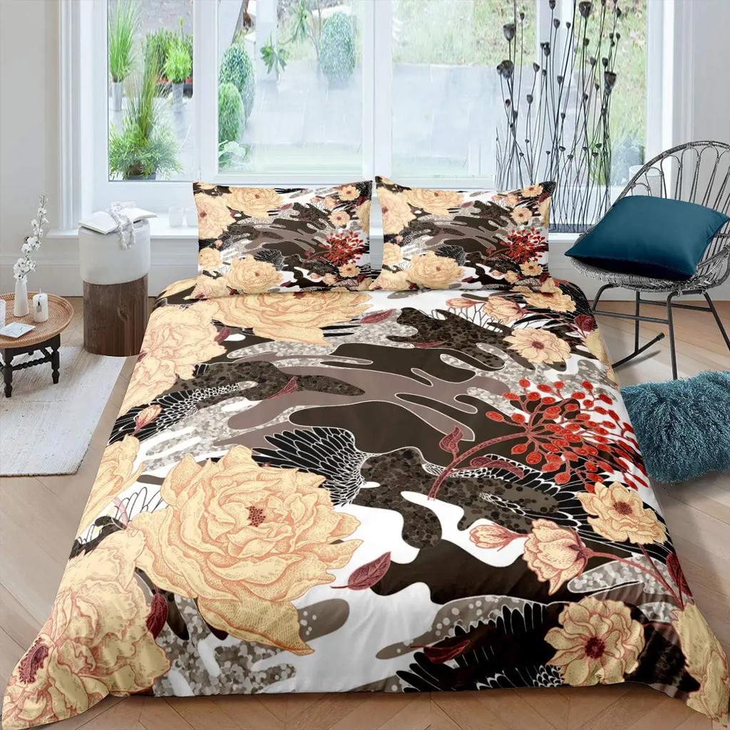 Pink Peony Duvet Cover Set Tulips Flowers Comforter Cover For Girls Women TwinFlorals Blossoms Botanical Plants Bedding Sets