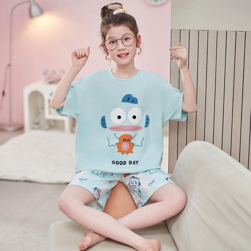 Girls Cotton Pajama Set Short Sleeve Cartoon Print Lightweight Sleepwear Ages 8 2026