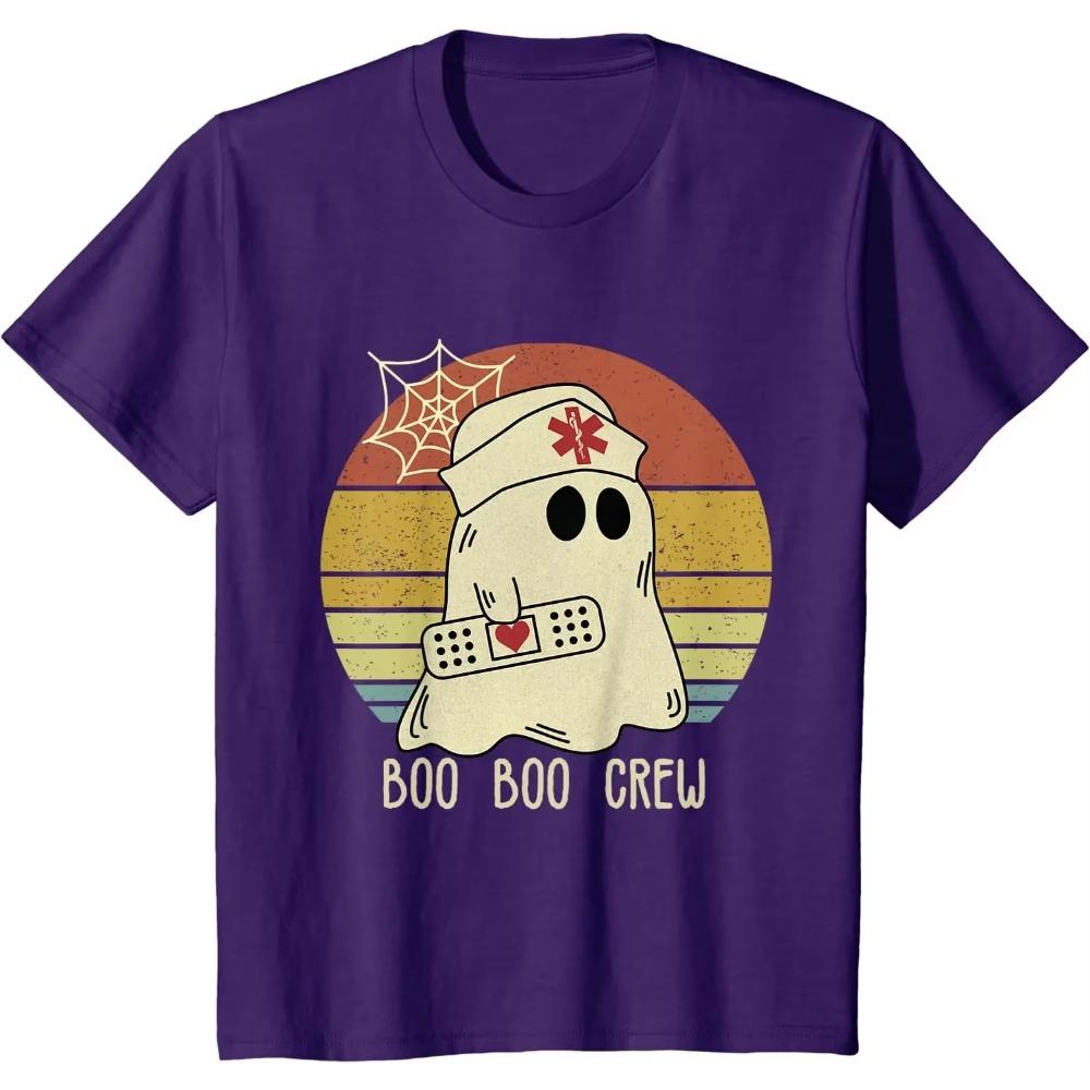Boo Boo Crew Nurse Shirts Halloween Nurse Shirts for Women T-Shirt Short Casual  Daily Four Seasons Tees Shirts for Men