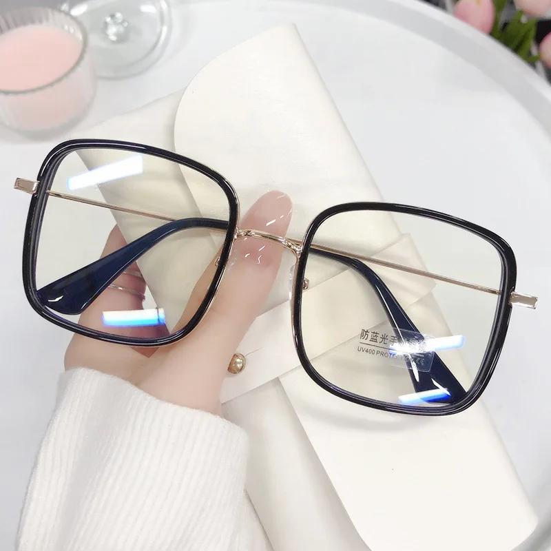 Frauen Große Quadratische Rahmen Brille Ins Mädchen Mode Transparentes Leseglas Hochauflösend Blaulichtfilter Computerbrille