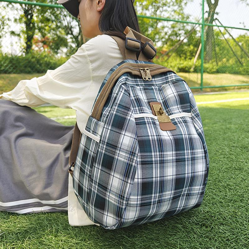 Plaid Travel Backpack Student Schoolbag Class Commuter Backpack