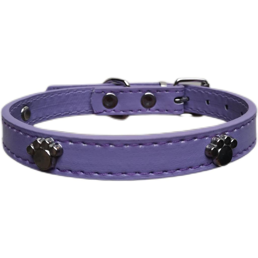 Pet Paw Print PU Leather Collar with Metal Decor for Small and Medium Dogs and Cats
