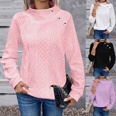 Women's Fashion Long Sleeve Solid Color High Neck Button Casual Fashion Sports Sweatshirt Top