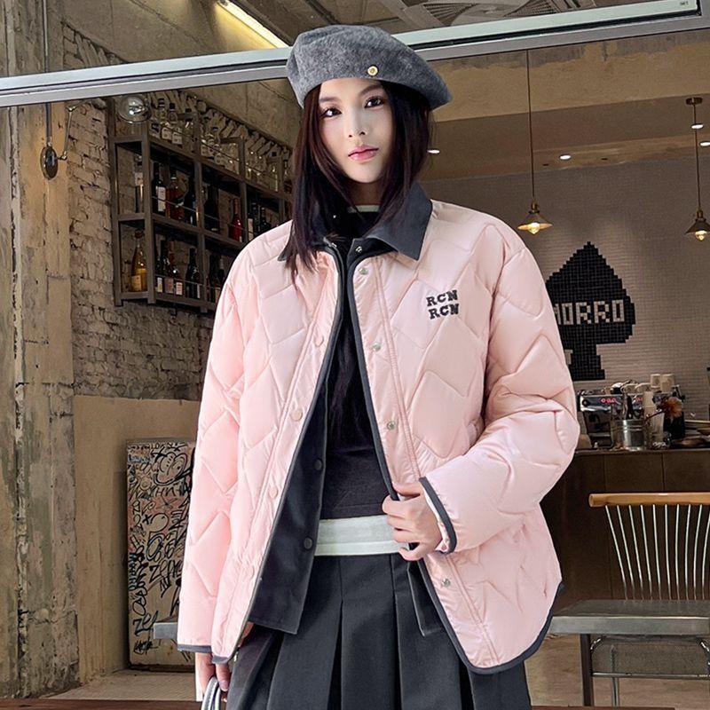 Winter Warm Stylish Womens Cotton Coat with Shirt Collar Lightweight and Simple Design