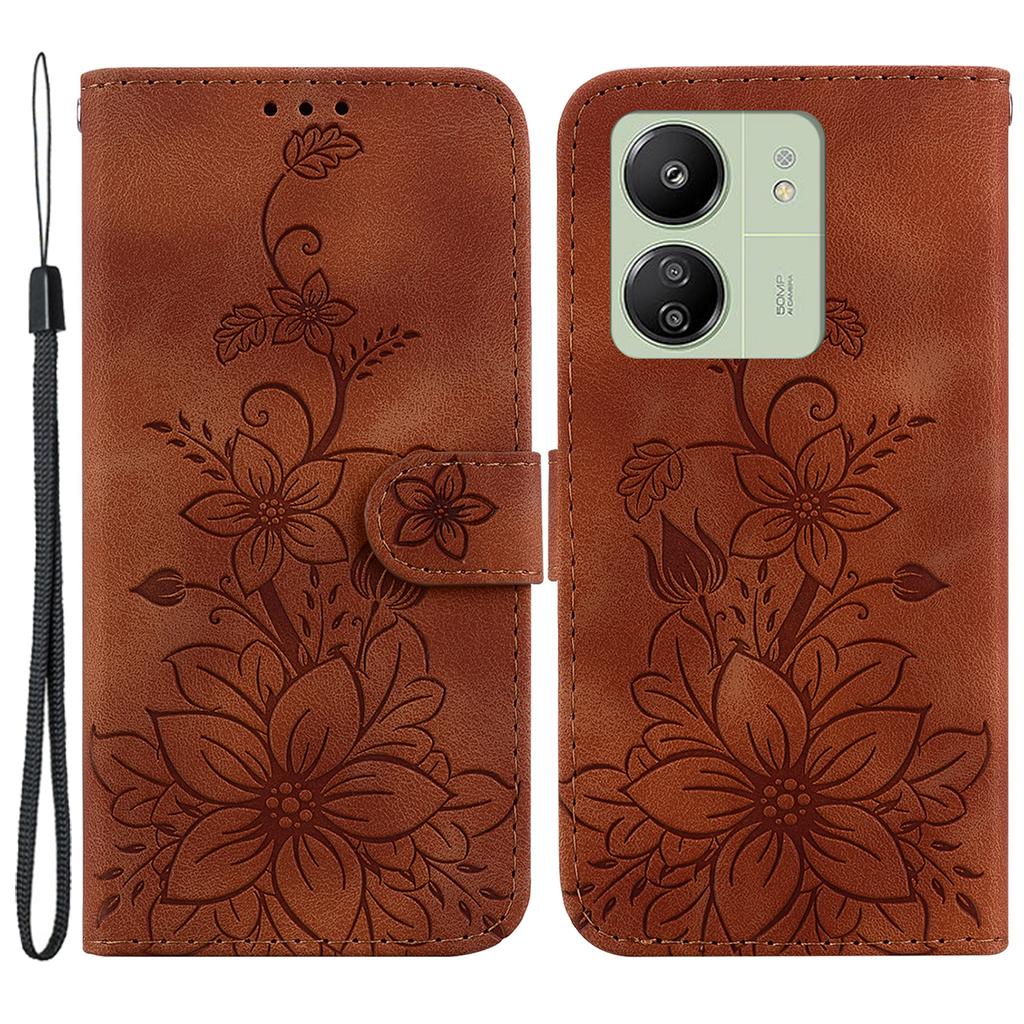 For Xiaomi Redmi 13C 4G/13C 5G/Poco C65 4G/Poco M6 5G/13R 5G Case Imprinted Flower Leather Cover with Wallet