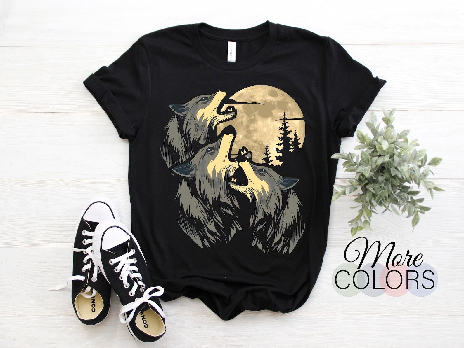 Wolf Moon Woods Wolves Gift Costume T-Shirt, Animals Wildlife Lover Vintage Retro Cool, Grey Wolf Birthday Present Boys Girls Kids Adult, 110