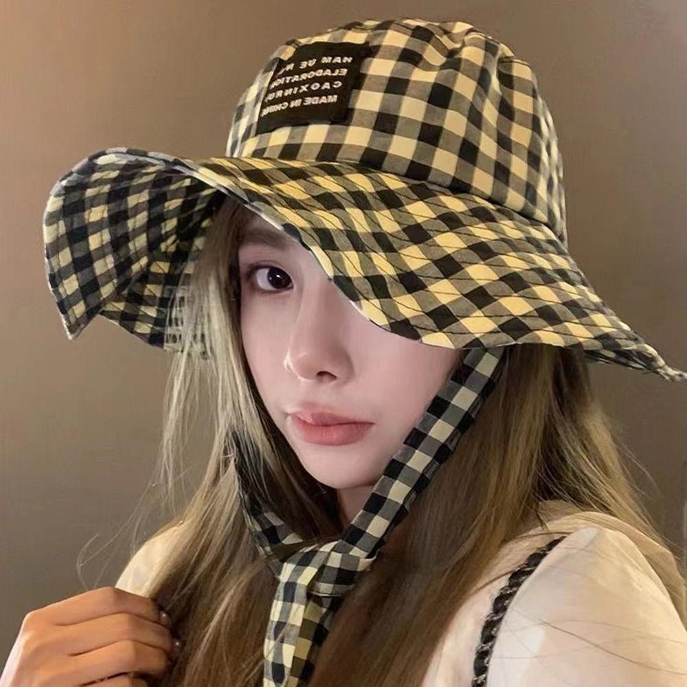 Fashion Breathable Fisherman Hats Lace Up Wide Brim Bucket Hats Adjustable Strap Sun Protection Hats