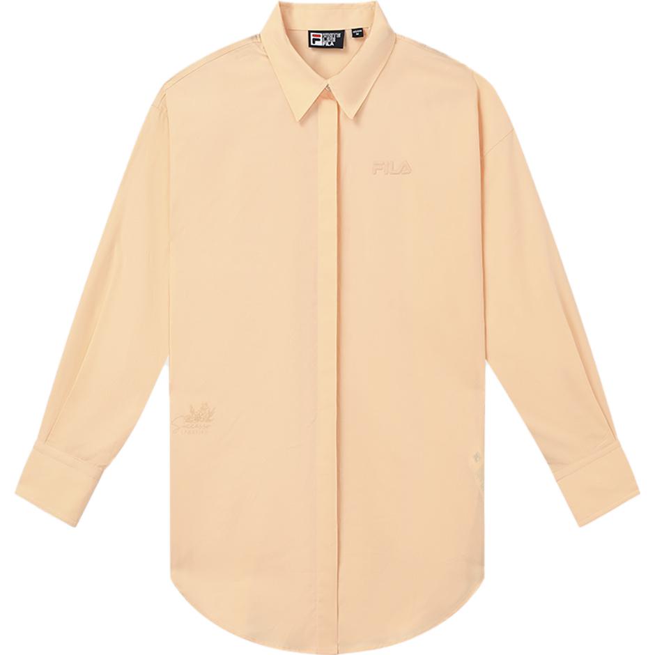 

FILA Logo Solid Color Simple Loose Fit Polo Woven Long Sleeve Shirt Women shirts Orange F11W338407FOR L