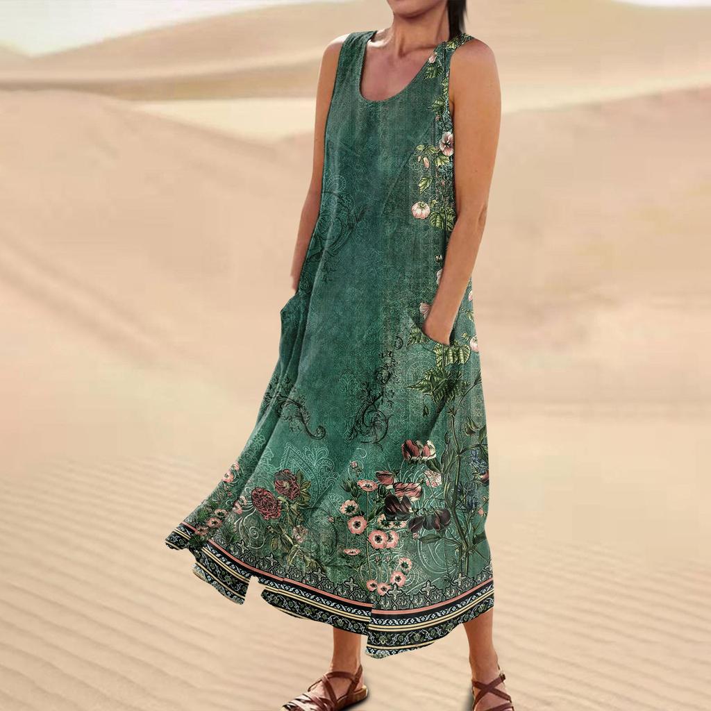 Dress For Women, Spring Summer Boho Casual Fashion Sleeveless Dress For Holiday Large Size