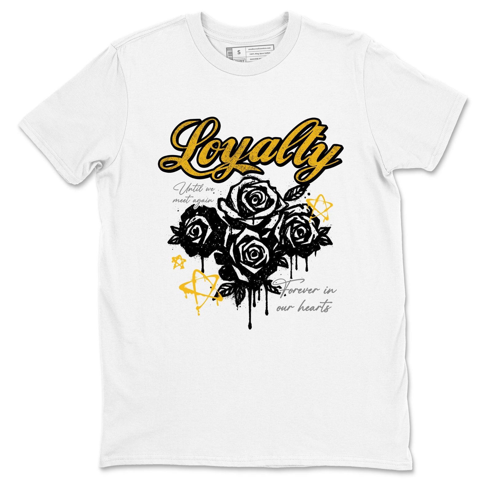 Loyalty graphic tee. Streetwear Brand Graphic T-Shirt. 5s Varsity Maize S